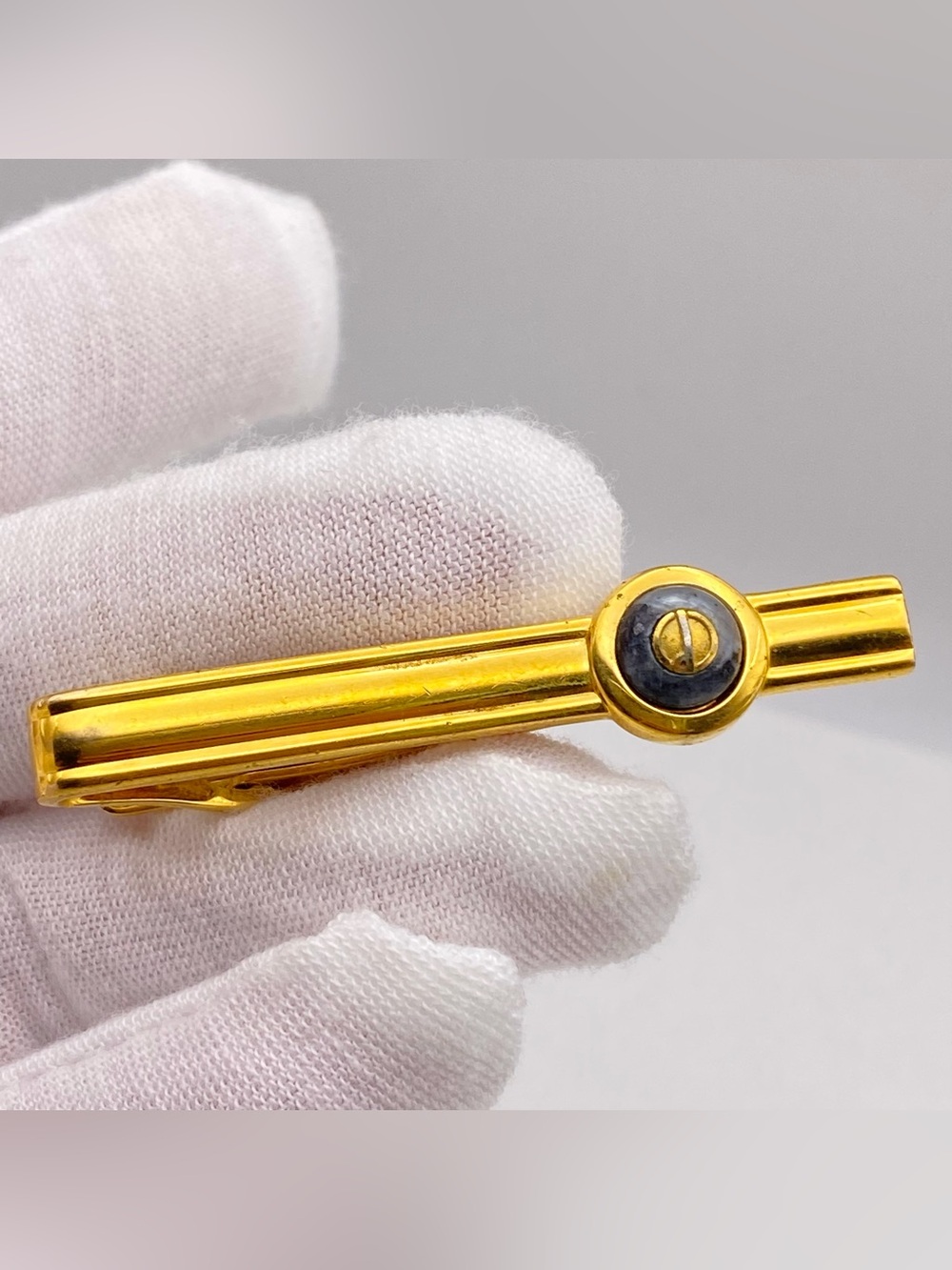 Dunhil Gold Plated and Marble Gray Tie Bar Clip